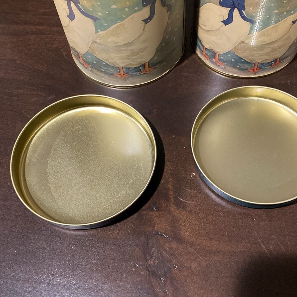 Vintage Nesting Blue Ribbon Duck Geese Metal Tin Canisters Set of 3 - Picture 10 of 10
